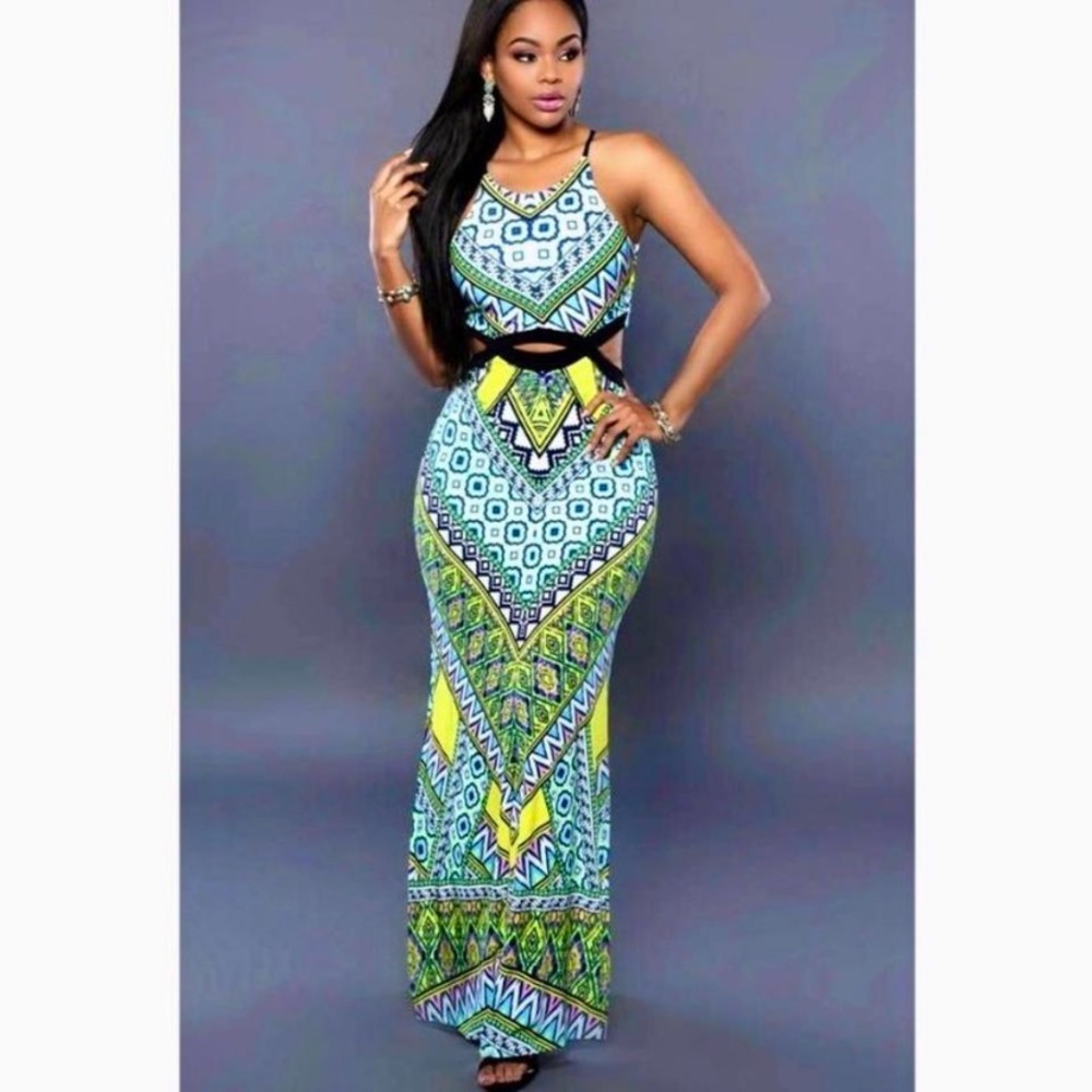 Geometric Print Cutout Maxi Dress